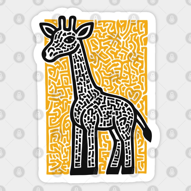 Linocut Giraffe Art - Safari-Themed Decor Sticker by TuncGK